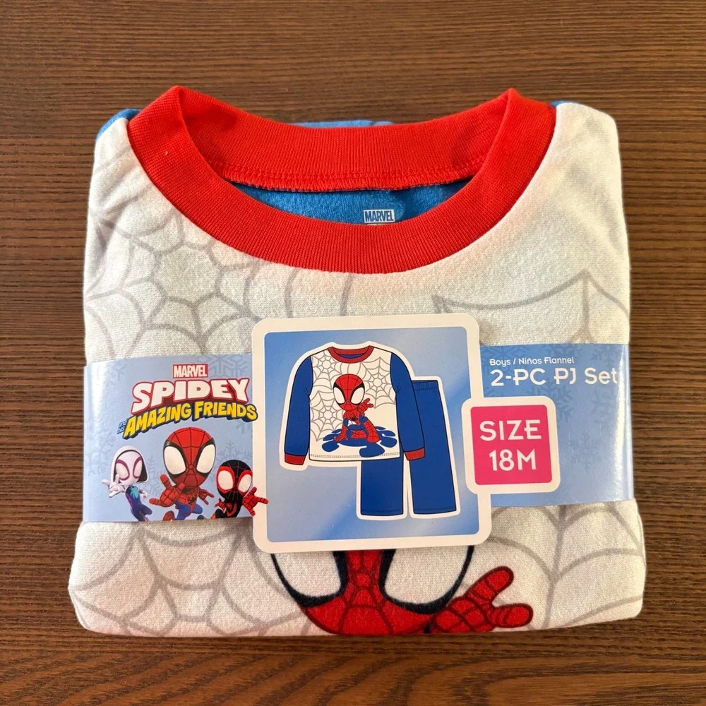 Marvel Spiderman Spidey Amazing Friends PJ Set Boys 18M Blue NEW Flannel Pajamas